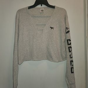 Size Medium Pink Victoria's Secret Cropped Long Sleve Ladder Cut Shirt